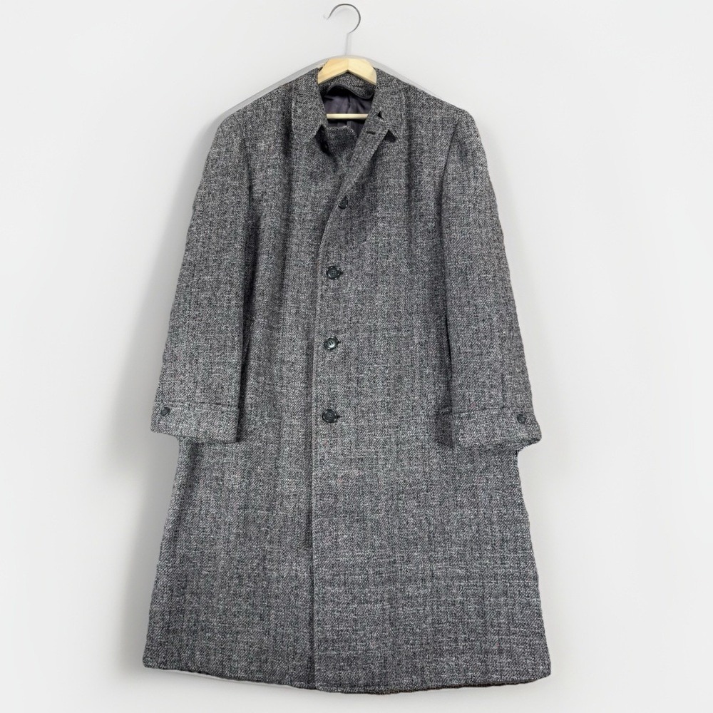 Vtg Harris Tweed Overcoat Season Skipper for Bergheim's Wool Herringbone Mens L